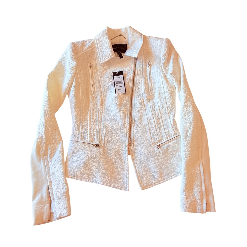 BCBGMAXAZRIA‎ Boe Moto Jacket XXS Gardenia Ivory Textured Zip NWT